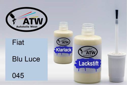 Fiat, Blu Luce, 045: 20ml Lackstift + 20ml Klarlack - Set, von ATW Autoteile West.